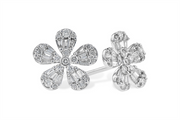 Introducing the Flower Diamond 14K White Gold Earrings by Allison Kaufman, featuring a pair of floral studs, each petal elegantly embellished with dazzling clear gemstones.