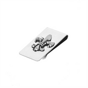 The King Baby Money Clip with Fleur De Lis features a raised fleur-de-lis design on its front, set against a plain white background.
