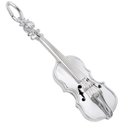 The "Violin - Sterling Silver Charm" by Rembrandt Charms is a beautifully crafted, violin-shaped accessory featuring intricate detailing of the strings, f-holes, and scroll. This exquisite pendant includes a small link at the top for easy attachment to a necklace or bracelet. Its polished surface reflects light brilliantly, showcasing its expert craftsmanship.