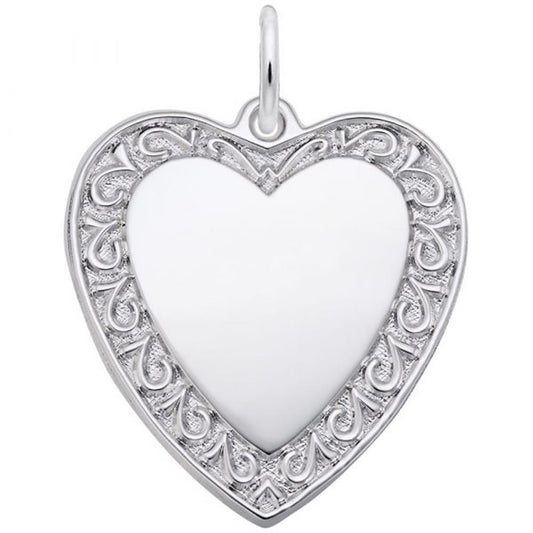 Scrolled Classic Heart Charm / Sterling Silver