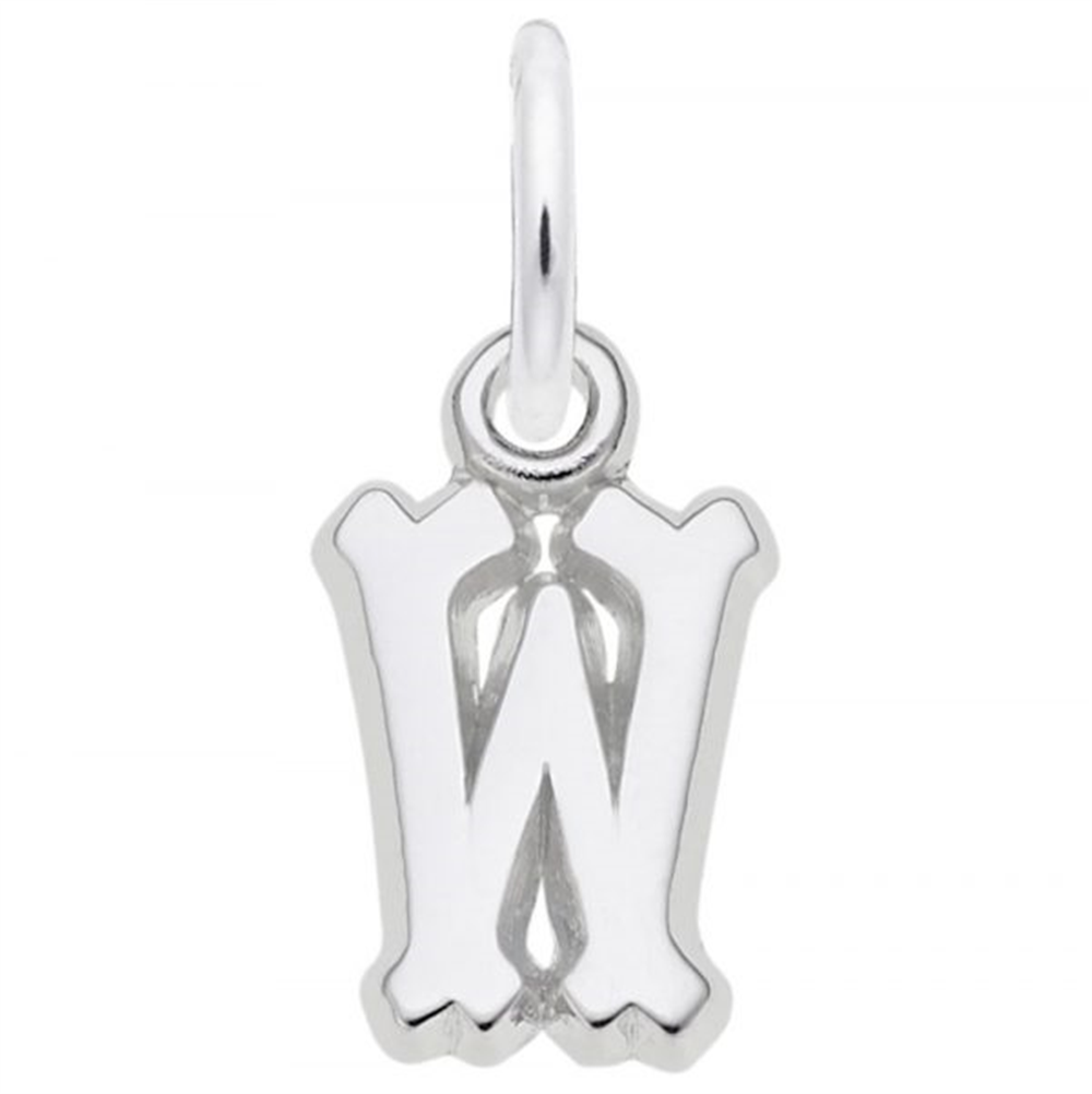 Introducing the Rembrandt Charms Small Serif Initial “W” Charm—crafted in sterling silver, this charm features a classic serif letter W design with a convenient loop at the top for easy attachment to your necklace or bracelet, making it an ideal personalized accessory.