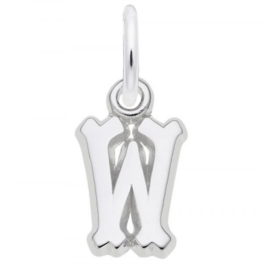 Introducing the Rembrandt Charms Small Serif Initial “W” Charm—crafted in sterling silver, this charm features a classic serif letter W design with a convenient loop at the top for easy attachment to your necklace or bracelet, making it an ideal personalized accessory.