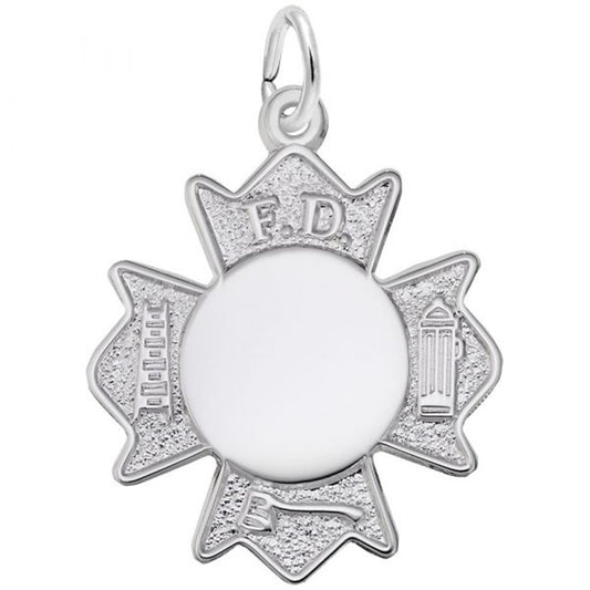Fire Department Badge Charm / Sterling Silver