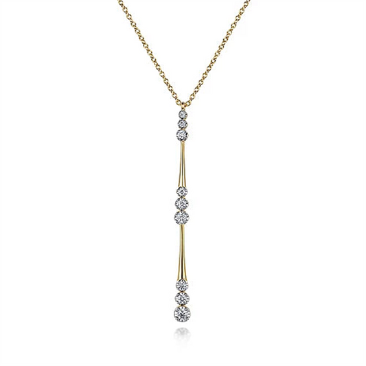 14K Yellow Gold Graduated Diamond Station Drop Y Necklace