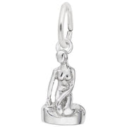 A detailed image of the Sterling Silver Danish Mermaid Charm by Rembrandt Charms. This charm features an intricately crafted mermaid, measuring 0.26 inches by 0.52 inches (6.59 mm by 13.18 mm), capturing the elegance and mythical beauty of the iconic Copenhagen mermaid. The charm has a polished sterling silver finish, perfect for adding a touch of enchantment to any charm bracelet or necklace. Style number 1432.