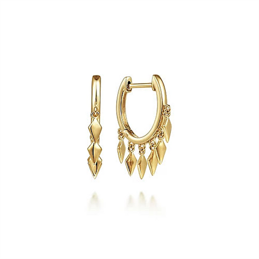 14K Yellow Gold Huggie Earrings with Spike Drops