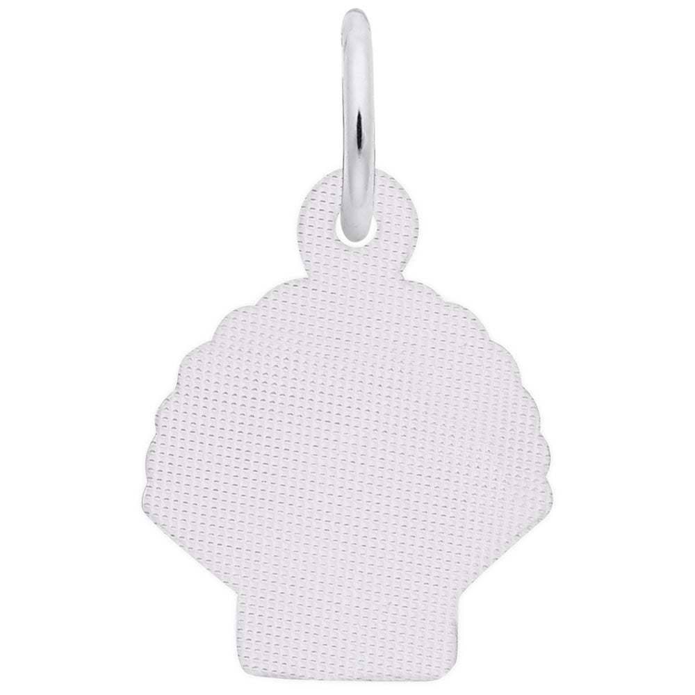 The Rembrandt Charms Clamshell Charm is crafted from sterling silver and features a textured surface in the shape of a scallop shell. This charm includes a small loop at the top for easy attachment to a necklace or bracelet, making it an ideal choice for beach lovers.