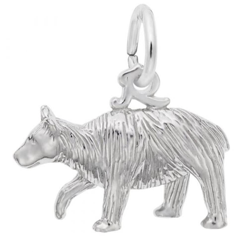 The Rembrandt Charms Black Bear Charm, crafted in sterling silver, features a textured surface and a loop at the top for easy attachment to bracelets or necklaces. The bear, depicted in a walking pose, showcases intricate details in its fur and body shape, making it an embodiment of empowerment.