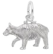 The Rembrandt Charms Black Bear Charm, crafted in sterling silver, features a textured surface and a loop at the top for easy attachment to bracelets or necklaces. The bear, depicted in a walking pose, showcases intricate details in its fur and body shape, making it an embodiment of empowerment.