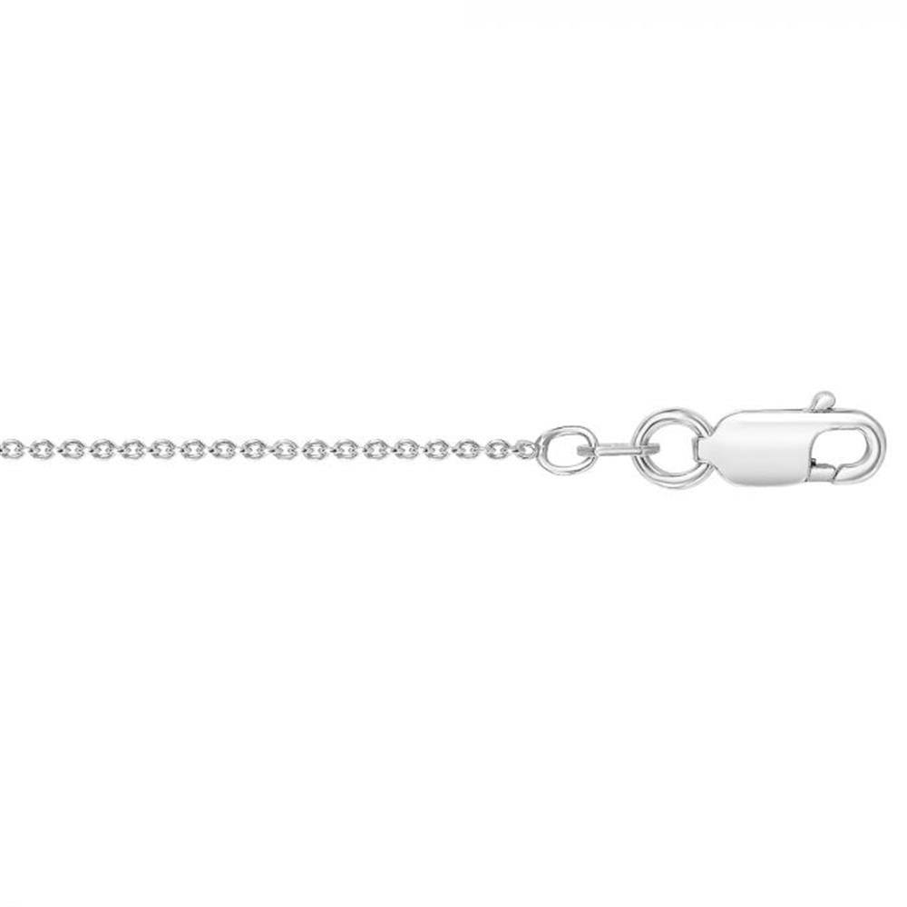 A close-up image of the Royal Chain Group-Royal Chain's Sterling Silver 0.9mm Round Cable Chain with Lobster Clasp-18 inch, showcasing its delicate interlocking chain design and small lobster clasp in sterling silver.