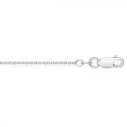A close-up image of the Royal Chain Group-Royal Chain's Sterling Silver 0.9mm Round Cable Chain with Lobster Clasp-18 inch, showcasing its delicate interlocking chain design and small lobster clasp in sterling silver.