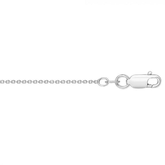 A close-up image of the Royal Chain Group-Royal Chain's Sterling Silver 0.9mm Round Cable Chain with Lobster Clasp-18 inch, showcasing its delicate interlocking chain design and small lobster clasp in sterling silver.