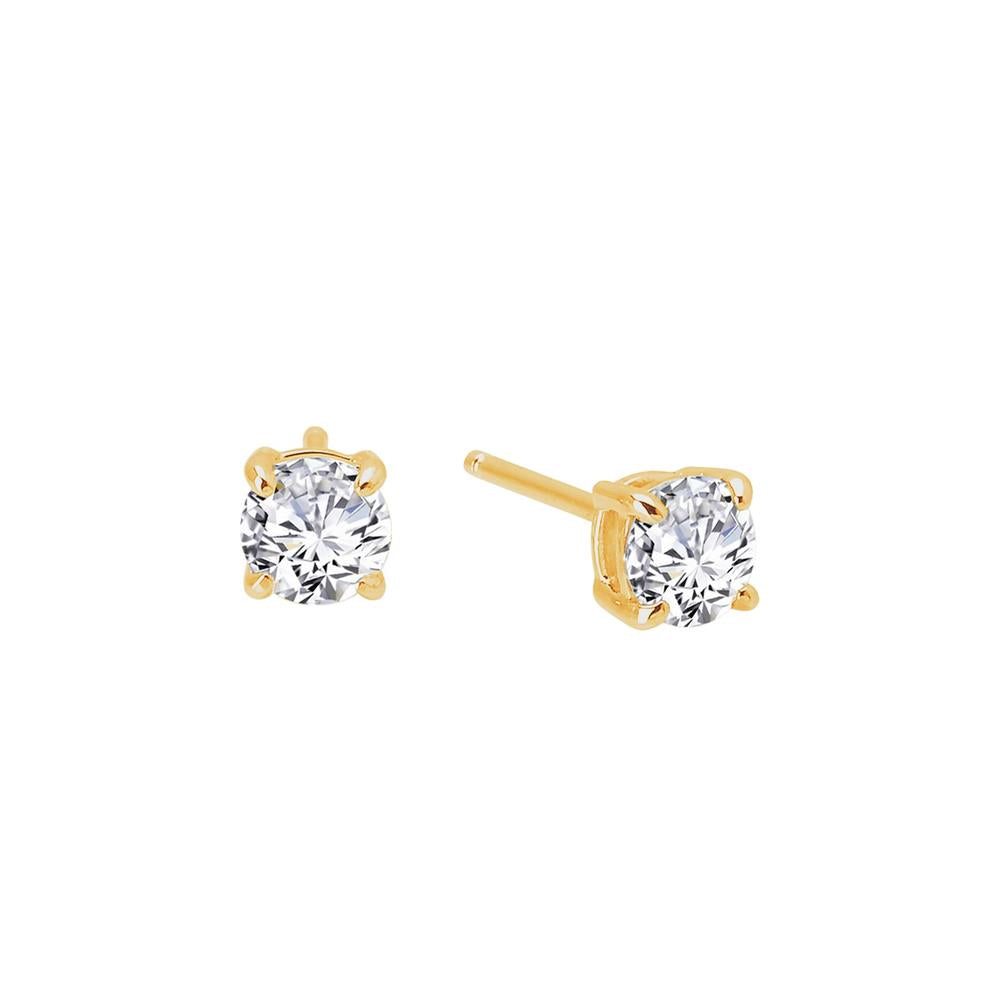 The 1 carat Diamond Stud Earrings by Lafonn are a pair of yellow gold studs, each featuring a single round-cut diamond held securely by four prongs. These earrings are simple and elegant, perfectly showcasing the brilliance of the diamonds.