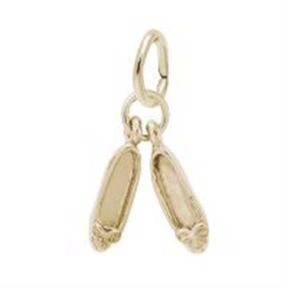 The Rembrandt Charms Pair of Ballet Shoes Charm—crafted with a gold-plated finish and featuring two ballet slippers joined at the top by a small loop—makes a delicate and thoughtful gift for any aspiring ballerina to add to their bracelet or necklace.