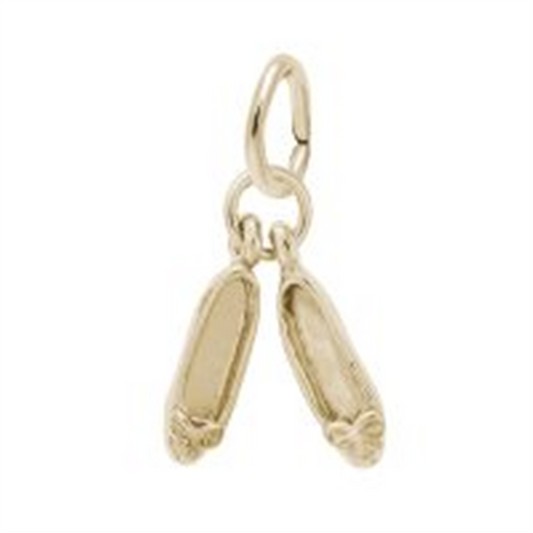The Rembrandt Charms GP ballet shoes charm features delicately detailed bows on each shoe, hanging from a small loop.