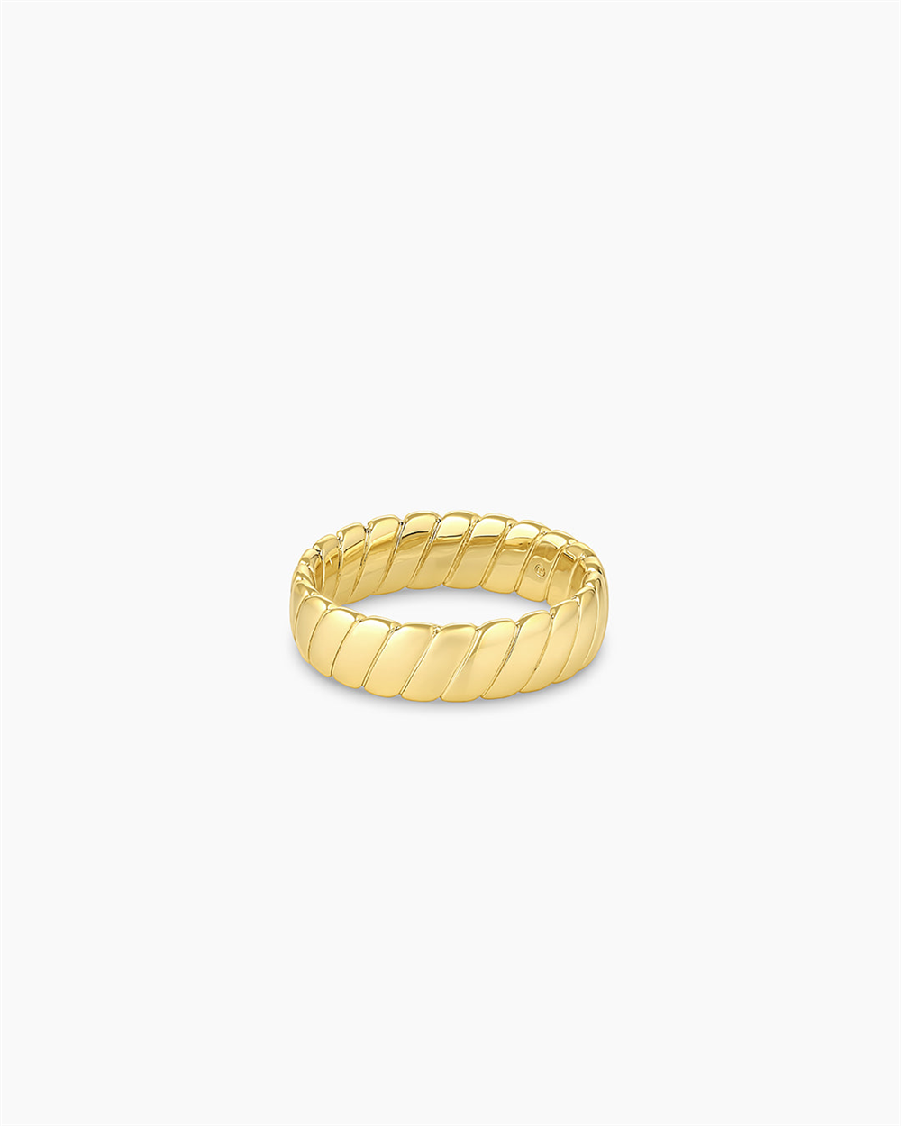 The Gorjana Laney Ring features a unique textured design in 18k gold plated finish, size 8, showcased against a plain white background.