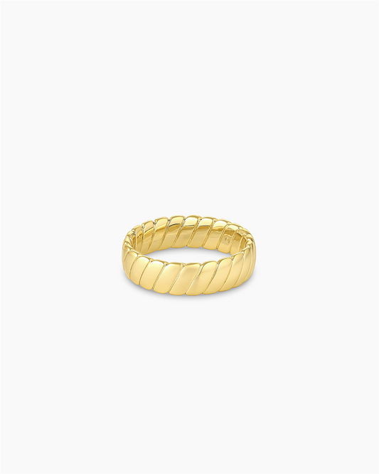 The Gorjana Laney Ring features a unique textured design in 18k gold plated finish, size 8, showcased against a plain white background.
