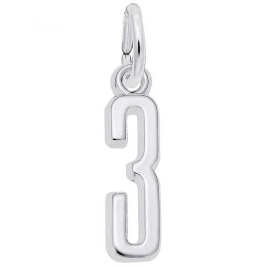 Number 3 Charm / Sterling Silver