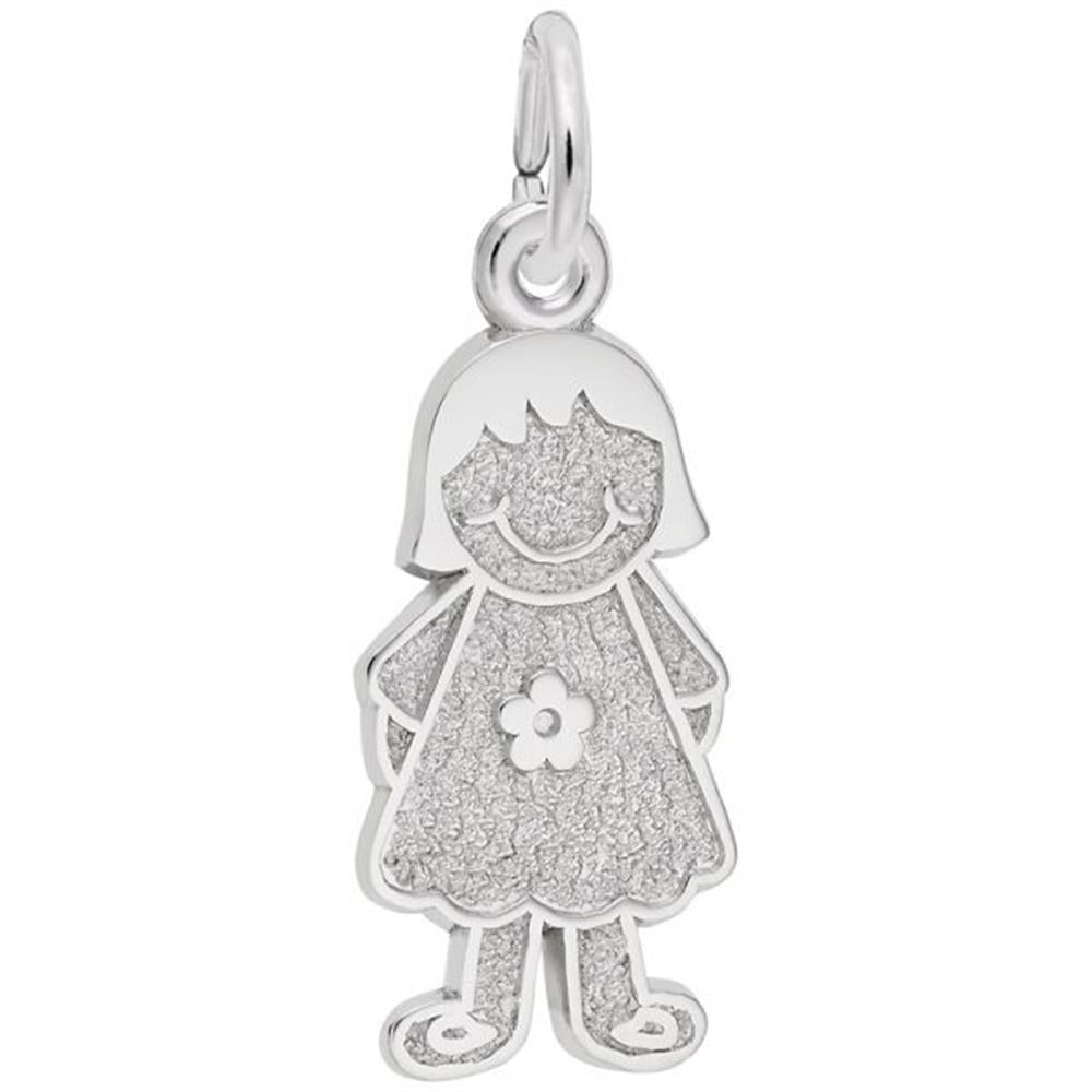 Girl With Dress & Flower Charm / Sterling Silver