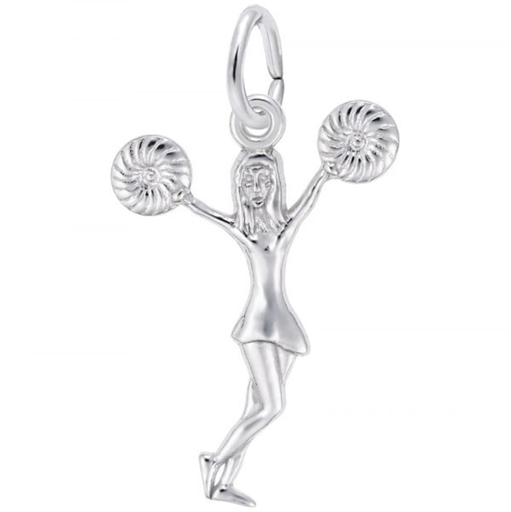 Cheerleader with Pom Poms Charm / Sterling Silver