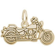 A Motorcycle Charm, crafted by Rembrandt Charms, features gold-plated sterling silver and intricate details of the wheels, seat, and handlebars.