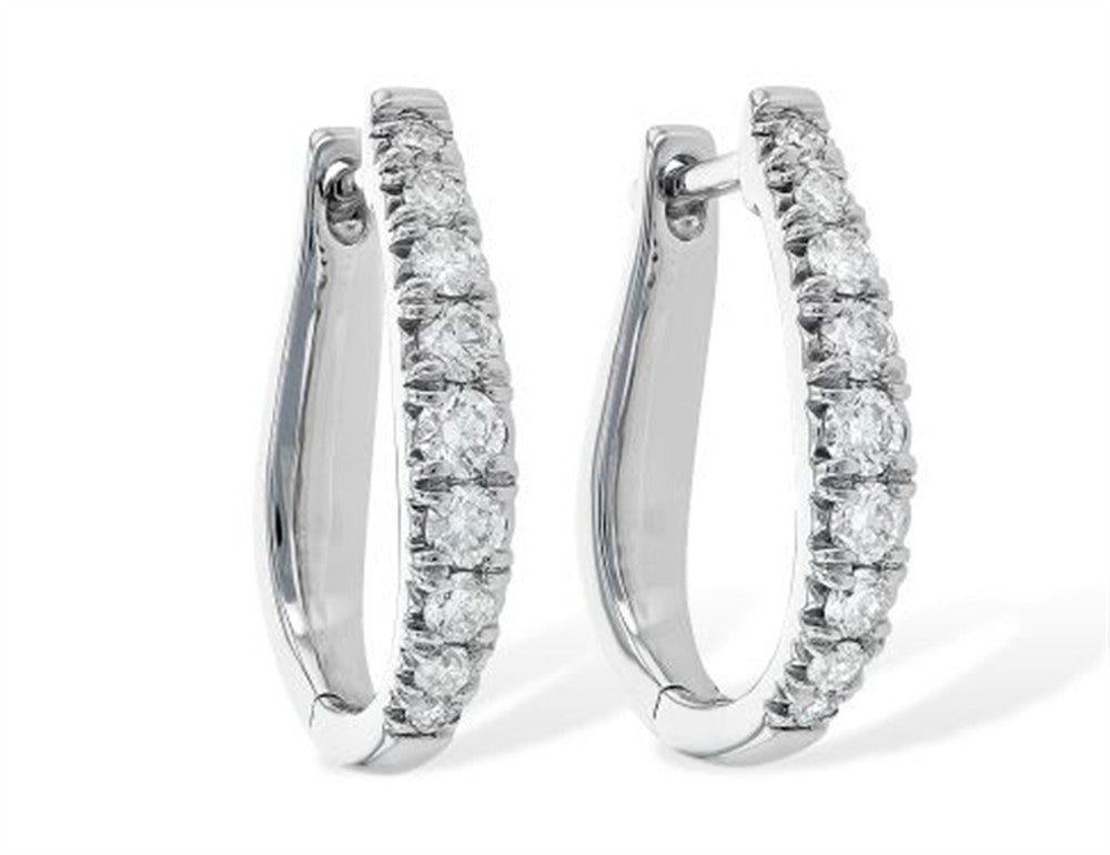 A pair of 14k White Gold Diamond Earrings (.50ctw) by Allison Kaufman, each featuring a row of round, sparkling G color diamonds set along the front edge, displayed against a white background.