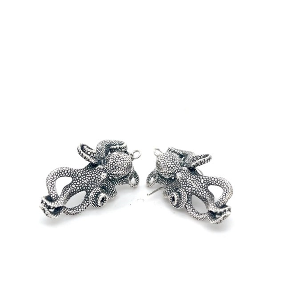 Kabana SS Octopus Earrings, with detailed tentacles and a slightly antique finish, are displayed on a white background—perfect for adding marine elegance to your style.
