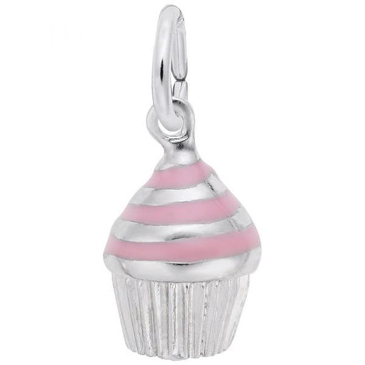 Cupcake With Pink Frosting Charm / Sterling Silver