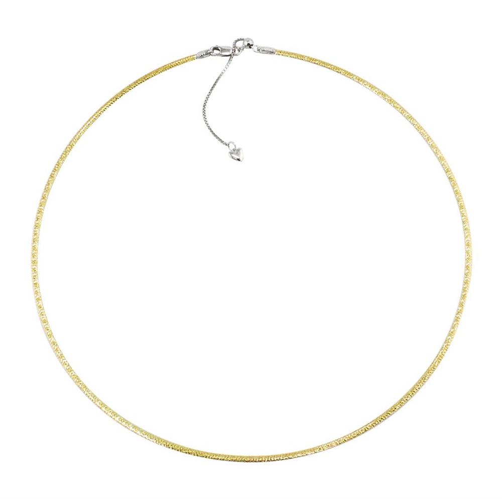 The 14K Reversible Omega Chain with Rose and Yellow Gold by Bellarri forms a perfect circle and features an elegant, delicate design. It includes a small, adjustable clasp with an additional chain extension, allowing length customization from 17" to 19". This necklace embodies timeless beauty with its simple yet sophisticated style.
