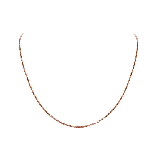A delicate, thin Lafonn Sterling Silver Chain in rose gold with small, round links is showcased against a white background. Measuring 20", the unadorned necklace exhibits its elegant and minimalist design, making it a perfect addition to any jewelry collection.