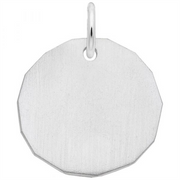 The Plain Tag Charm by Rembrandt Charms is a sterling silver, flat, round pendant with smooth edges and a small loop at the top for attaching to a chain. The surface of this simple and minimalist charm appears slightly textured.