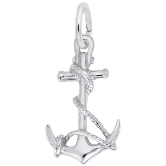 Anchor With Rope Charm in Sterling Silver