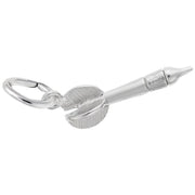 Introducing the Dart Small Charm by Rembrandt Charms, crafted from sterling silver. This exquisite charm is shaped like a dart and features intricate details, including fins at the back end and a closed loop on the front for easy attachment to jewelry. Add a touch of sophistication to any piece with this elegant accent charm.
