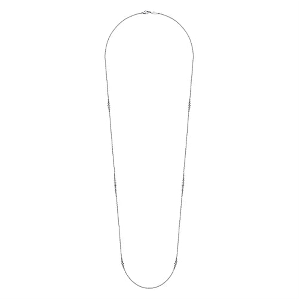 Introducing the 925 Sterling Silver Station Necklace by Gabriel & Co, serial number S1746123. This exquisite 32-inch piece features a simple, elegant chain adorned with small, equally spaced silver beads that add a subtle yet refined detail to the design. As part of the distinguished Bujukan Collection, this expertly crafted necklace secures with a discreet clasp at the top.