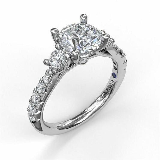 14K White Gold Three Stone With Pave Engagement Ring | FANA