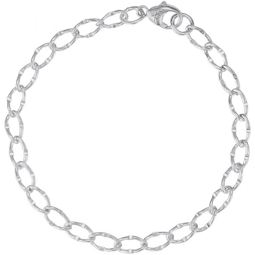 The Rembrandt Charms Dapped Single Link Curb Classic Bracelet, featuring oval links and a secure lobster clasp, is elegantly arranged in a circle against a plain white background.