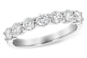The Allison Kaufman Ladies Diamond Wedding Ring | 1 carats features a row of sparkling round-cut diamonds set in a shared prong setting on a white gold band. The inner band is engraved with "14K AK." This ring masterfully combines elegance and brilliance, showcasing the eternal beauty of diamonds prominently.