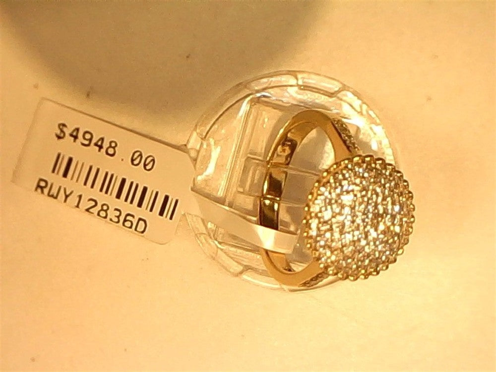 The Ryan Gems Diamond Pave Round Dome Ring in 14k yellow gold, size 6.75, features a sparkling cluster of diamonds and is displayed with code RWY12836D and a price tag of $4948.00—a dazzling choice for any occasion.