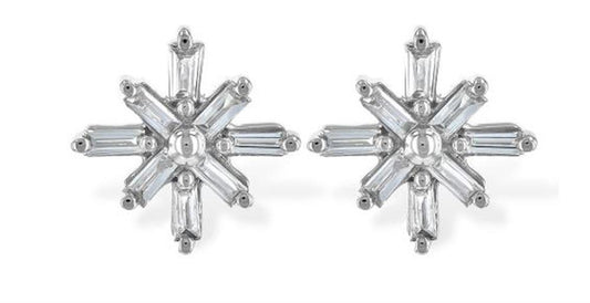 14K White Gold Snowflake Diamond Earrings