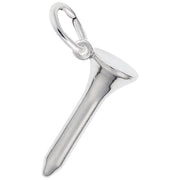 Rembrandt Charms' Golf Tee Charm is a shining example of sterling silver craftsmanship. Shaped like a nail with a rounded head and pointed tip, it features a small loop at the top for easy attachment to a chain or bracelet. This charm boasts a smooth, reflective surface reminiscent of an actual golf tee.