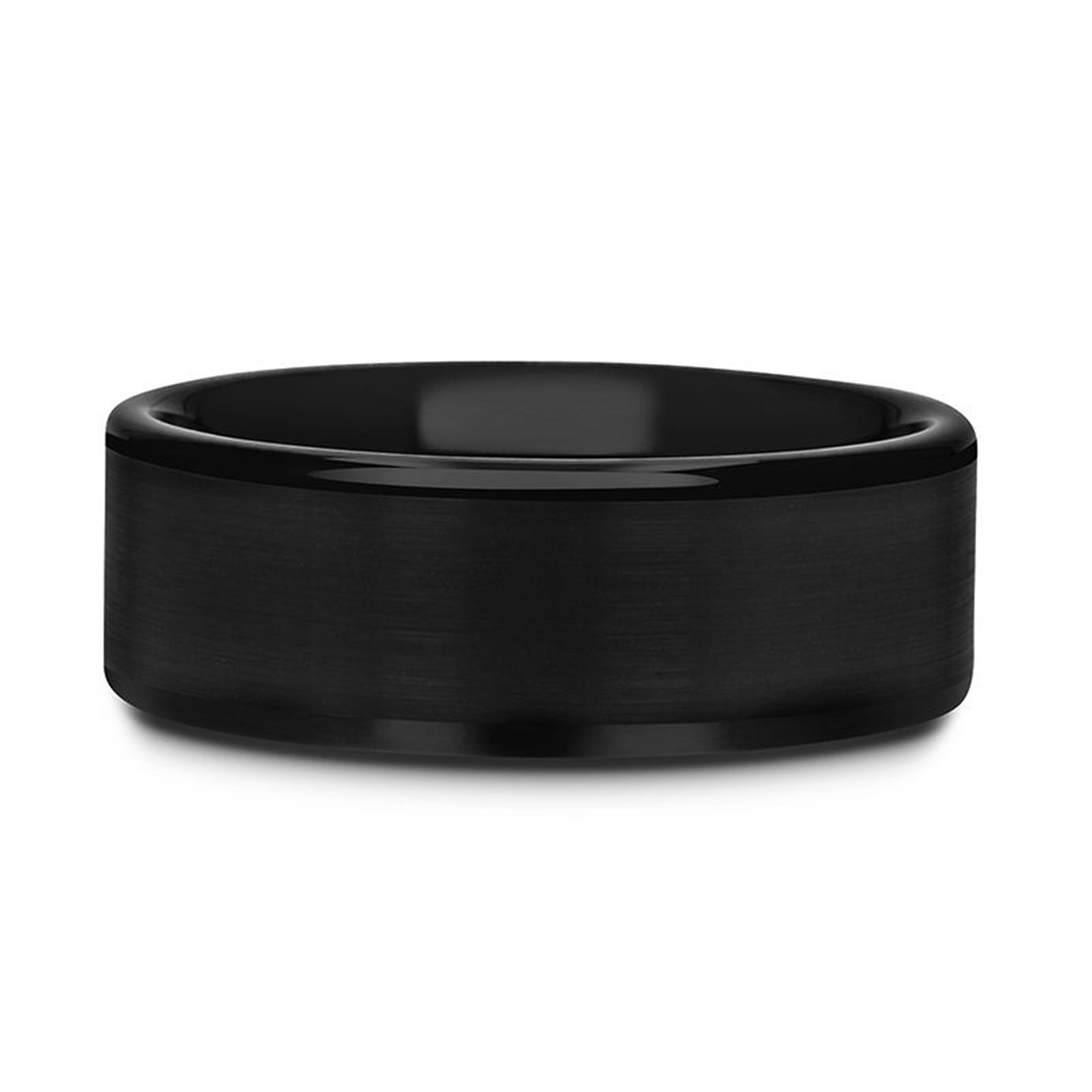 VULCAN Flat Black Tungsten Ring with Brushed Center & Polished Edges -