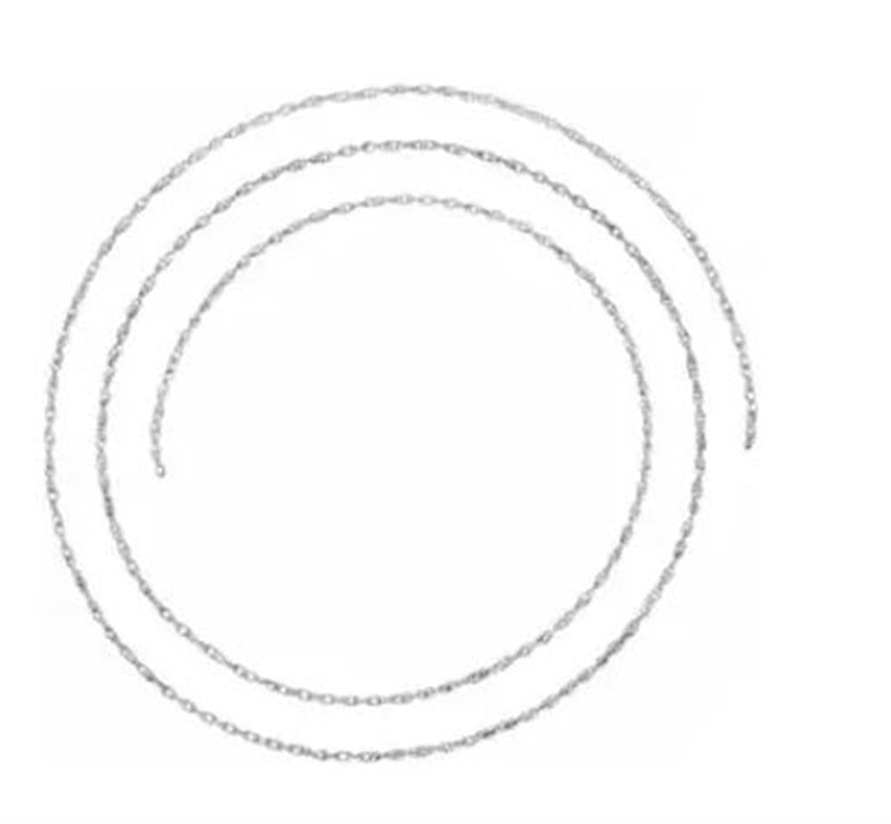 The 14KW 1.25 mm Silver Rope Chain from Stuller-Stuller is skillfully coiled in a spiral pattern on a pristine white background, highlighting its delicate charm.