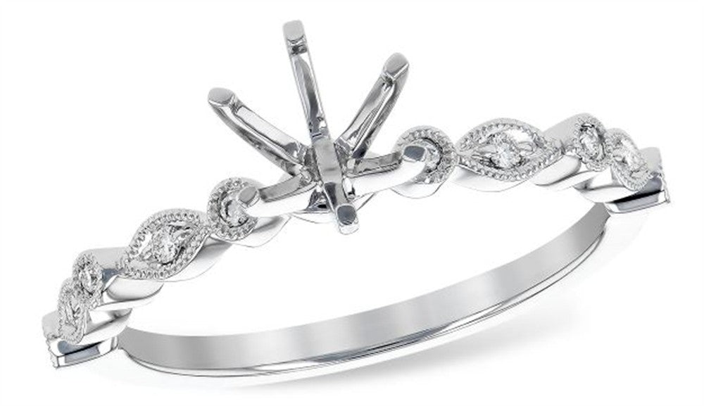 This elegant Allison Kaufman 2ct Head Semi Set Engagement Ring is crafted in luxurious 14k white gold and features a beautifully twisted band design. The ring showcases a combination of round and marquise-shaped accent stone settings, with an empty prong at the center—perfectly designed to hold your chosen centerpiece gemstone.