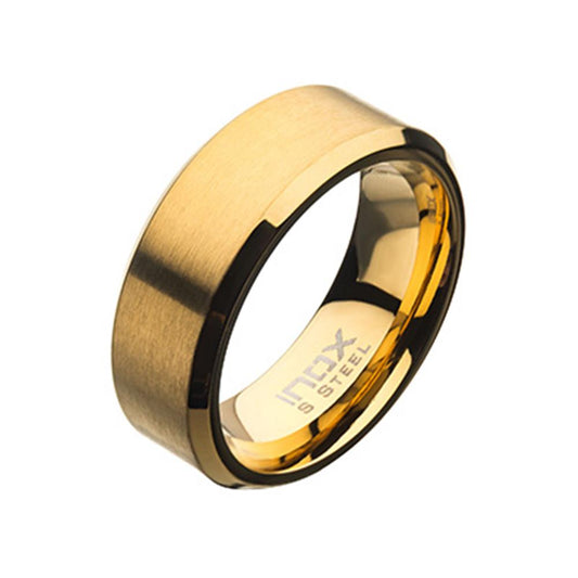 Men's Stainless Steel 8mm Gold Plated Beveled Band Ring. Size 10