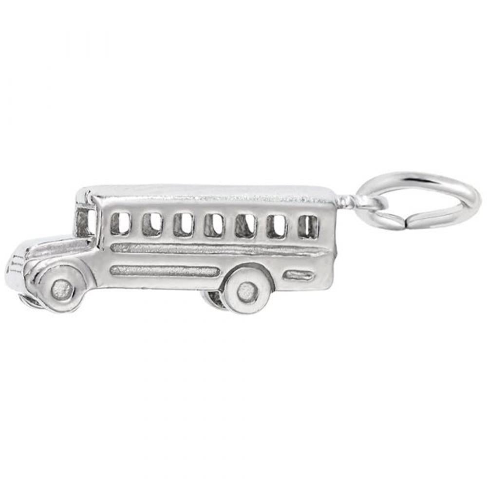 The School Bus Charm by Rembrandt Charms is a meticulously crafted piece made of Sterling Silver, featuring a detailed miniature school bus complete with windows, wheels, and a circular loop for easy attachment to a keyring or chain. This finely designed charm exudes elegance and serves as an exquisite example of school bus jewelry.