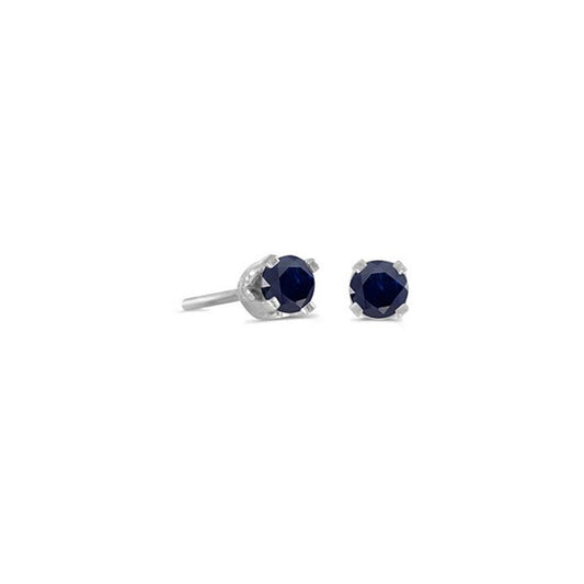 14K White Gold Round Blue Sapphire Stud Earrings, September Birthstone | 3mm