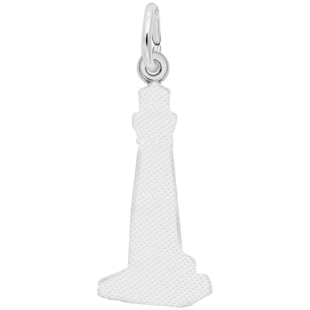 This image shows the sterling silver back of the Barnegat, NJ Light House Charm, which has a textured surface for engraving.
