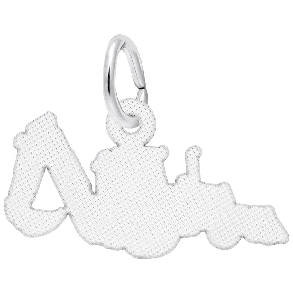This image shows the Sterling Silver back of the backhoe charm, which has a textured surface for engraving.