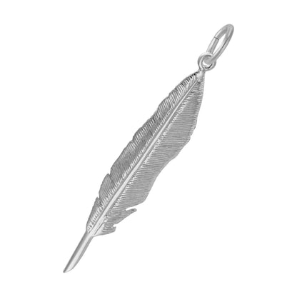 The Rembrandt Charms Feather Charm - Sterling Silver features a beautifully detailed, feather-shaped design with intricate etching and a small loop at the top for easy attachment to your favorite chain, making it an ideal choice for anyone who appreciates symbolic jewelry.