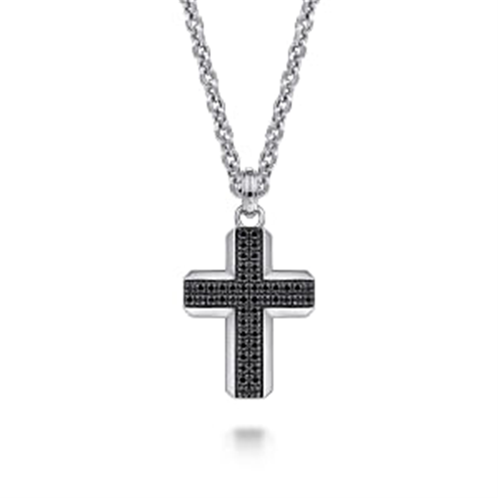 Sterling Silver and Black Spinel Cross Pendant